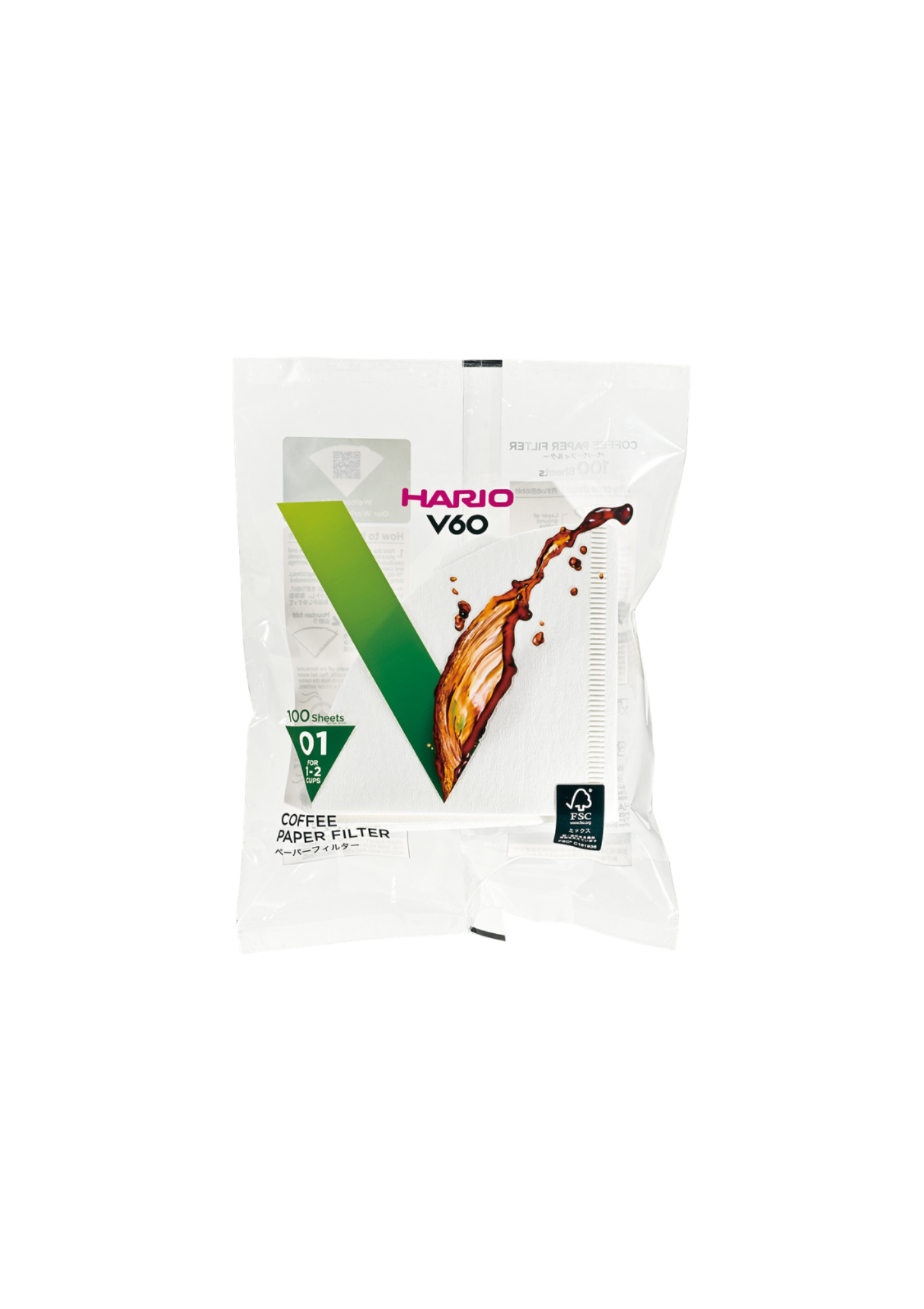 Hario filtry V60-01, papírové, bělené, 100 ks